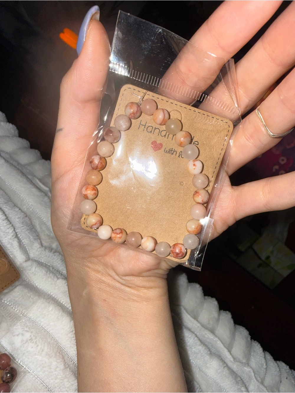 Handmade red line jasper/pink adventurine Beaded Bracelet Jewlrey bohemian